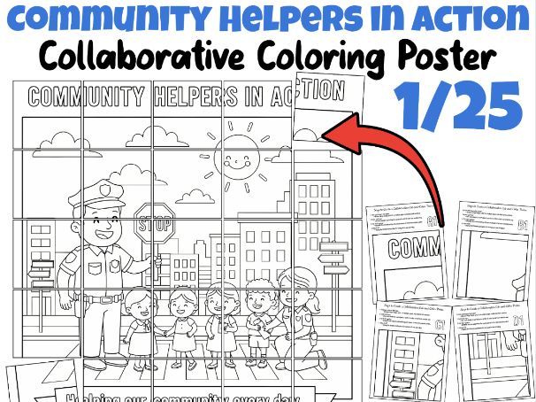 Community Helpers in Action Collaborative Coloring Poster | Police Appreciation Day