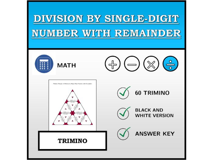 Trimino | Division by Single-Digit Number with Remainder | Math Activity