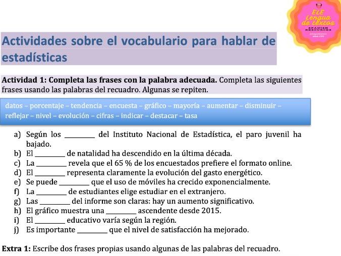Spanish-Speaking Data and Statistics: Vocabulary and Activities