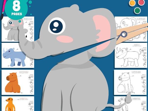 Zoo Animal Clothespin Puppets, Elephant Capybara Meerkat Rhino Craft, 4 Designs, Pre-Colored + B&W