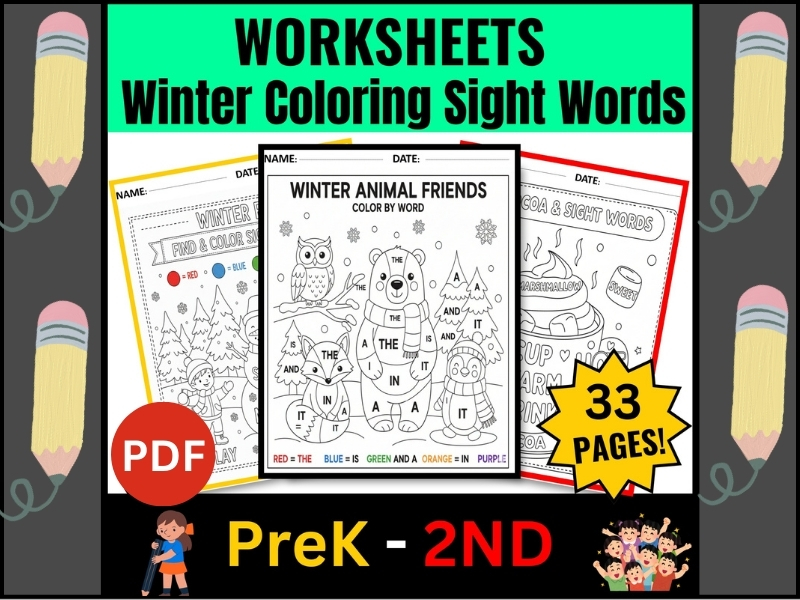 Winter Coloring Sight Words Learning