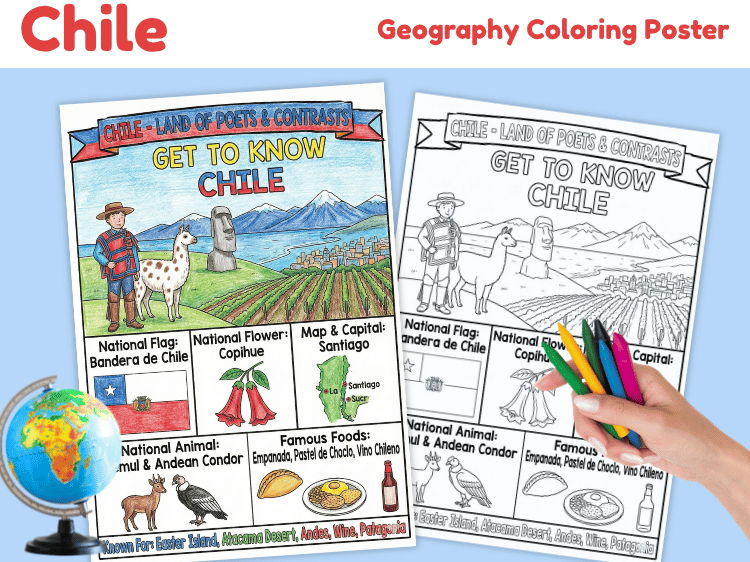 Chile Geography Coloring Poster | Country Facts & Culture