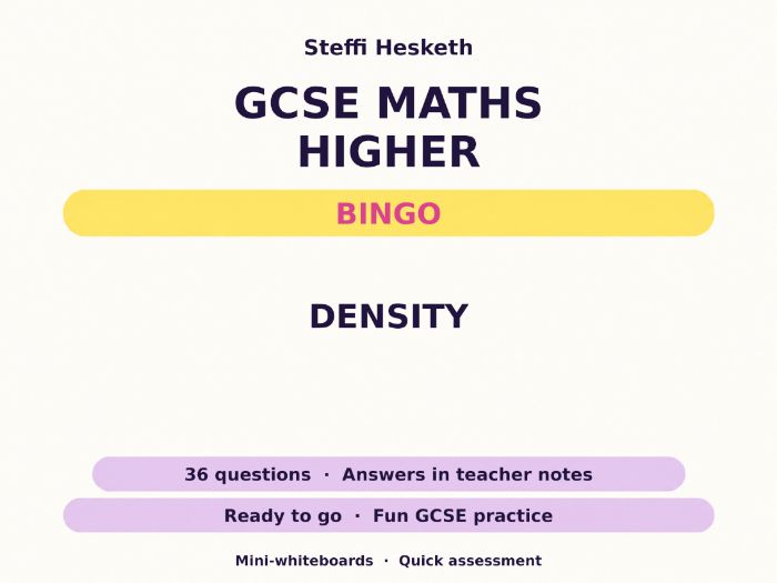 Density GCSE Maths Higher Bingo