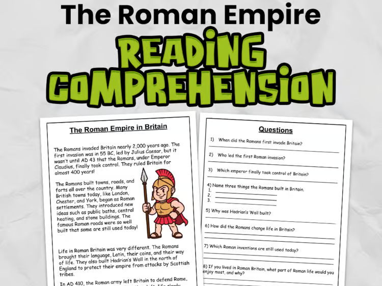 The Roman Empire Reading Comprehension for Grades 3 - 5 | Guided Reading Task