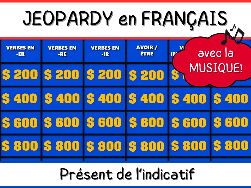 French Jeopardy PPT Game - Present tense verbs - Présent de l'indicatif