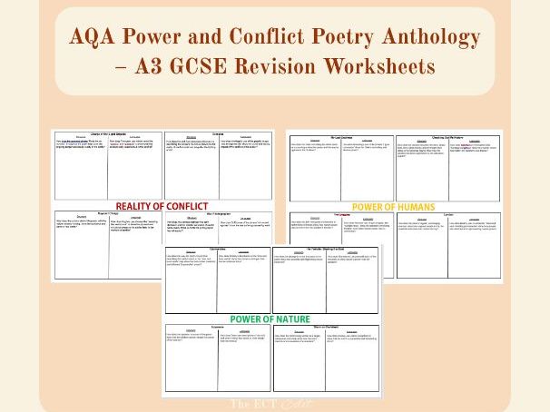 AQA Power and Conflict Poetry Anthology – A3 GCSE Revision Worksheets