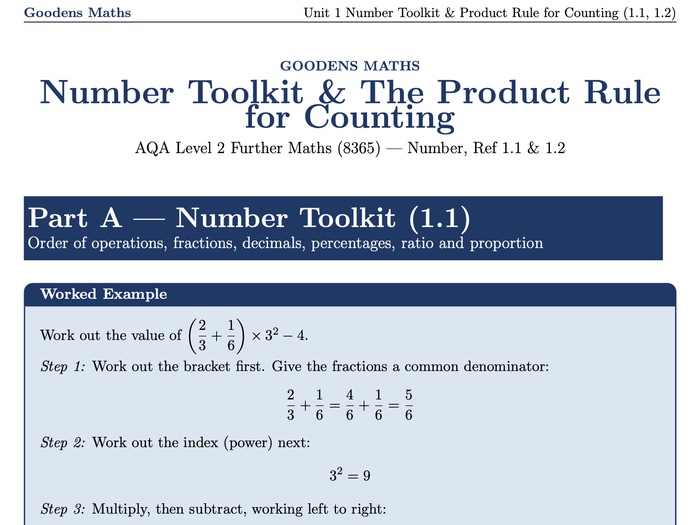 Number Toolkit & Product Rule for Counting Worksheet