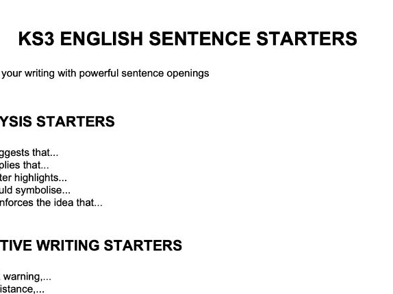 KS3 English sentence starters