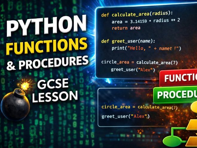 FULL Python Lesson - Functions (Subroutines) and parameters for GCSE Computer Science