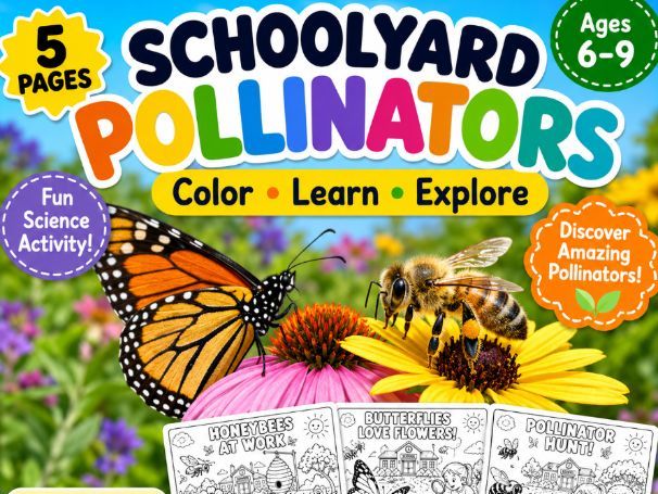 Schoolyard Pollinators | Coloring Worksheets |Primary Science Activity| K-Grade 3