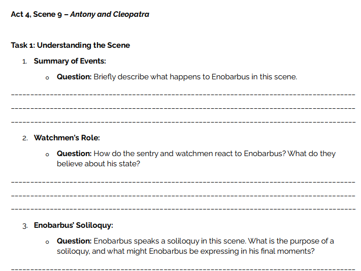 Antony and Cleopatra Act 4 Scene 9 Analysis Worksheets