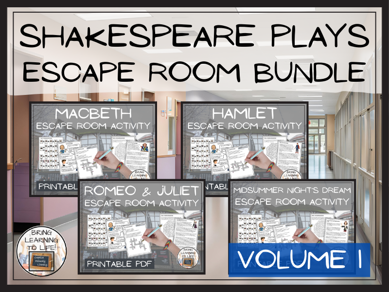 Shakespeare Plays Volume I Escape Room Activity Bundle | Year 5 or Year 6