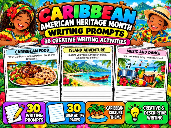 Caribbean American Heritage Month Writing Prompts | 30 Creative Writing Activities
