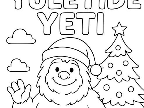 Yuletide Yeti Christmas Winter Colouring Sheet