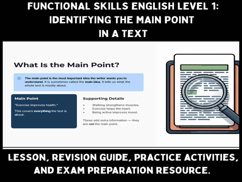 Identifying the Main Point in a Text | Functional Skills English Level 1