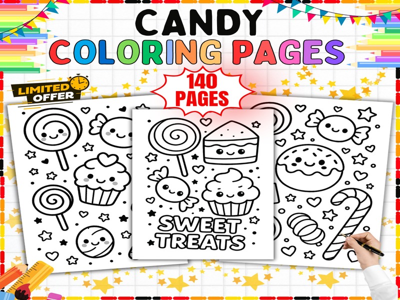 Candy Coloring Pages | 140 Page Coloring Sheets | Sweet Treats for Rainy Days