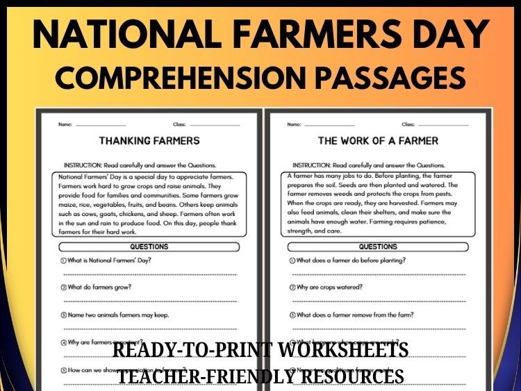 National Farmers’ Day Reading Comprehension Worksheets | Farm-Themed Q&A