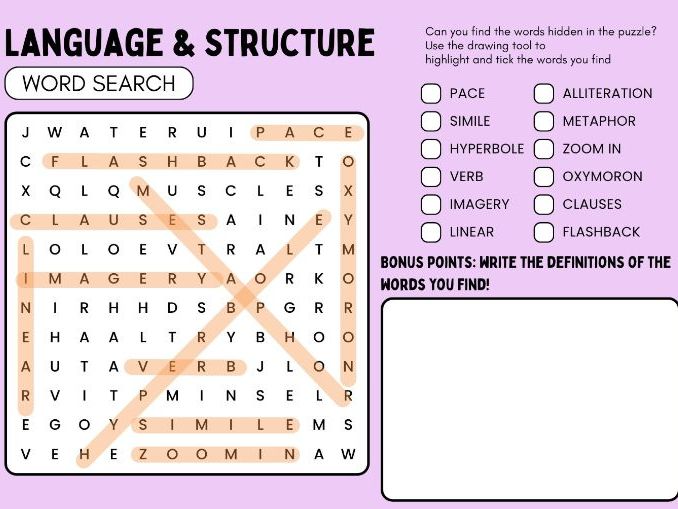 Language and Structure Devices Word Search