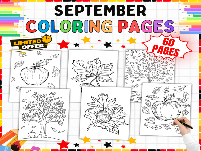 September Colouring Pages | 60 Autumn Fall Leaves Printable Worksheets for Kids Seasonal Art Fun