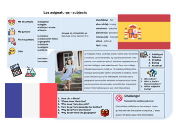 School Subjects (French & Spanish) - Complete Unit with Assessment & Mark Scheme (also suitable for cover)