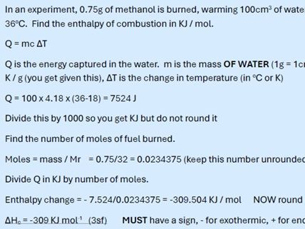 Calculating enthalpy changes Q = mc(delta)T