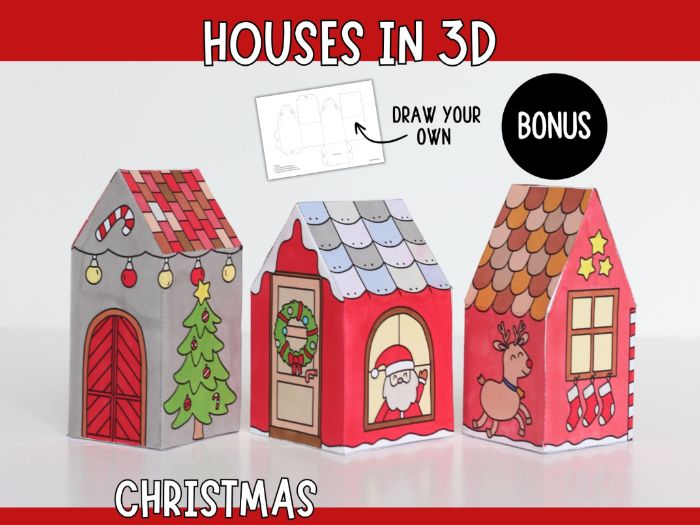 3D Christmas Houses - Printable Craft Templates for Kids