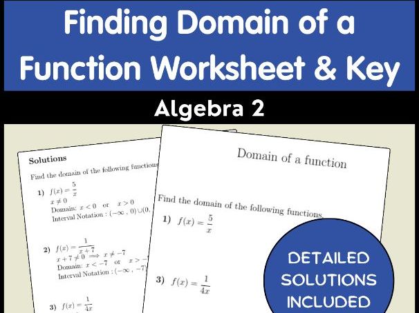 Finding Domain of a Function Worksheet & Key | Algebra 2