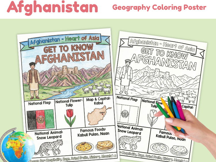 Afghanistan Geography Coloring Poster | Country Facts Worksheet