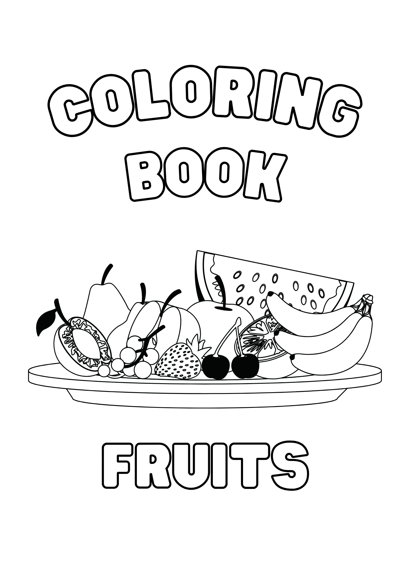Fruits Coloring Book in Black and White Printable Style | Teaching Resources, image size:1414x2000