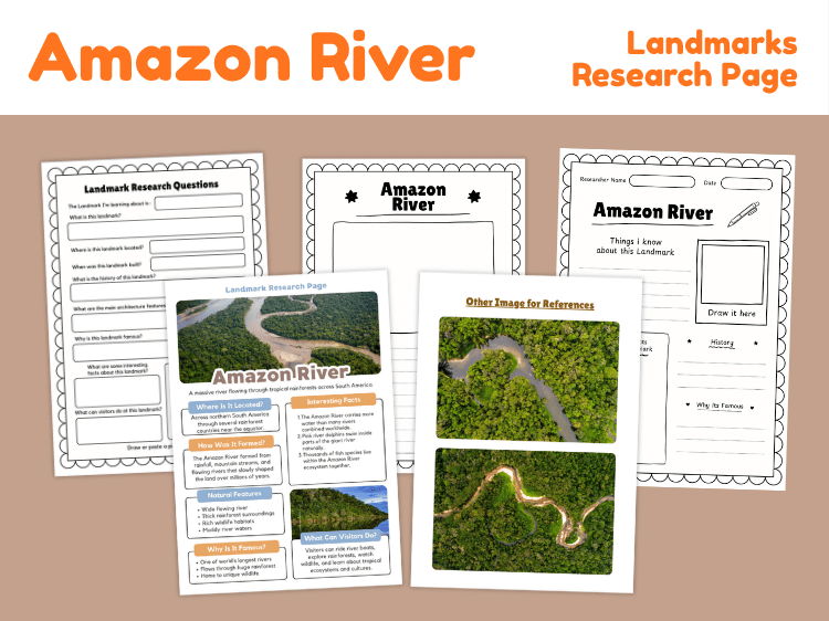 Amazon River Landmark Research Project | Geography Worksheets