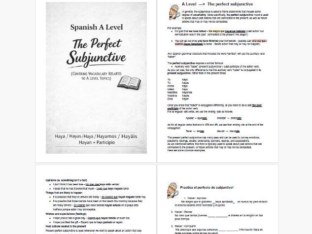 Spanish A Level: The Perfect Subjunctive: explanation and practice in context