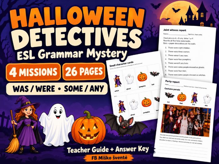 Halloween Grammar Mystery | Was & Were, Some & Any | FF2 Unit 14-15 | ESL Detective Activities