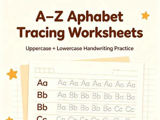 Printable A-Z Alphabet Tracing Worksheet Bundle Preschool Uppercase Lowercase Handwriting Sheets