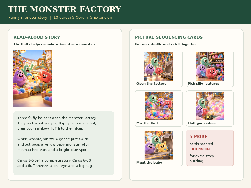 The Monster Factory | Silly Monster Story Sequencing Cards & Make-Your-Own Story Pack