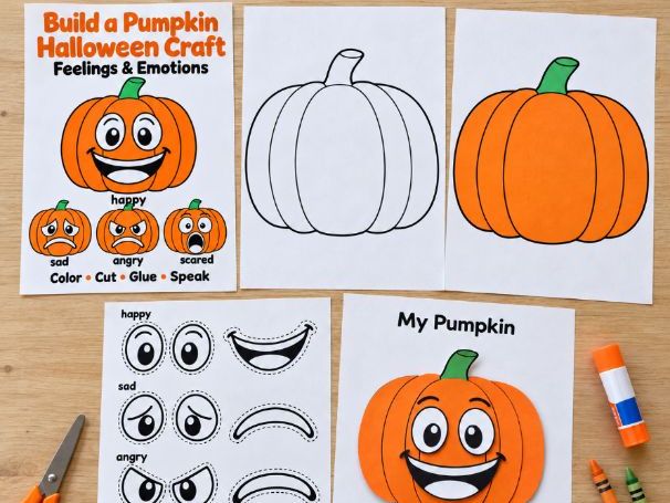 Halloween Pumpkin Craft | Feelings & Emotions | Cut and Glue Activity