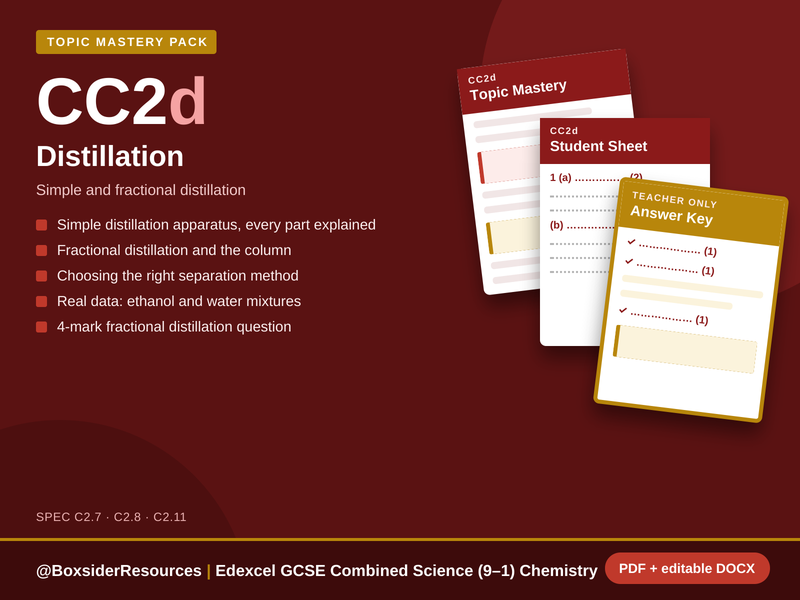 CC2d Distillation | Edexcel GCSE Combined Science Chemistry Topic Mastery Pack