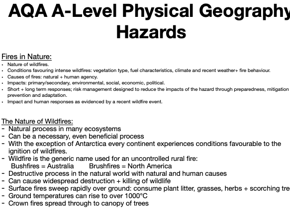 AQA A Level Geography: Hazards - Fires in Nature