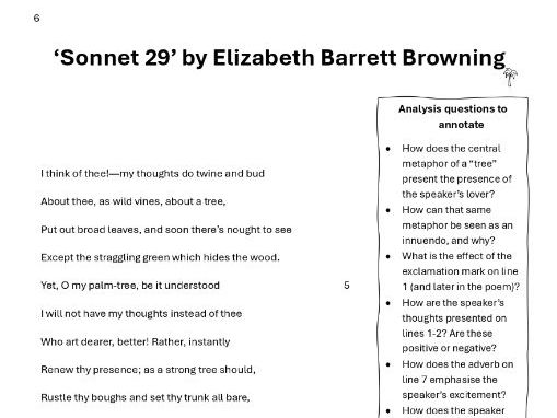 'Sonnet 29' poetry revision worksheet