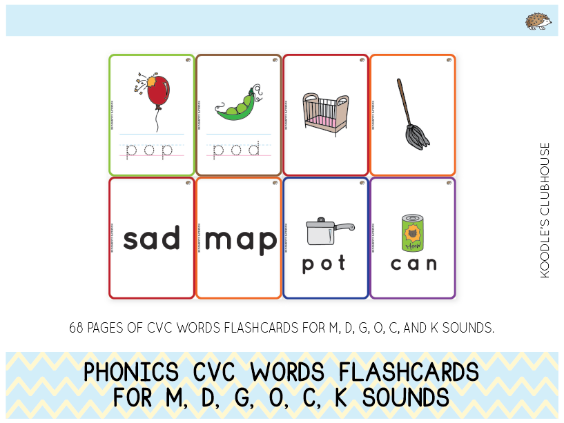 CVC Words Flashcards m, d, g, o, c, k Teaching Resources