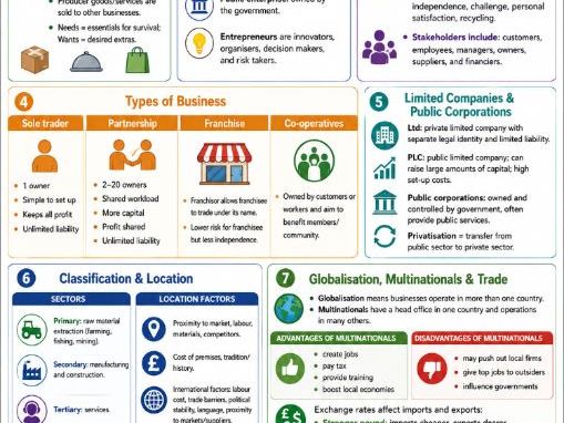 IGCSE Business Unit 1 - Business activity and Influence