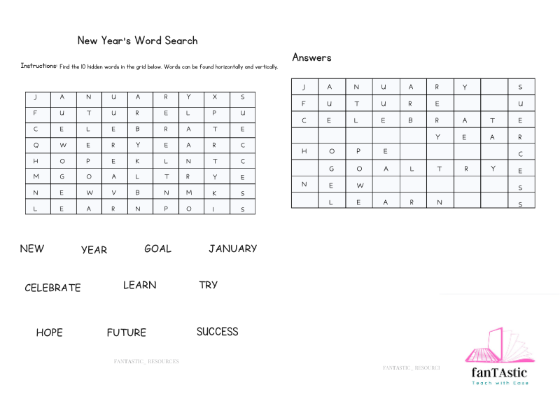 KS2 New Year Activity Pack – Acrostic Poem Template & Word Search