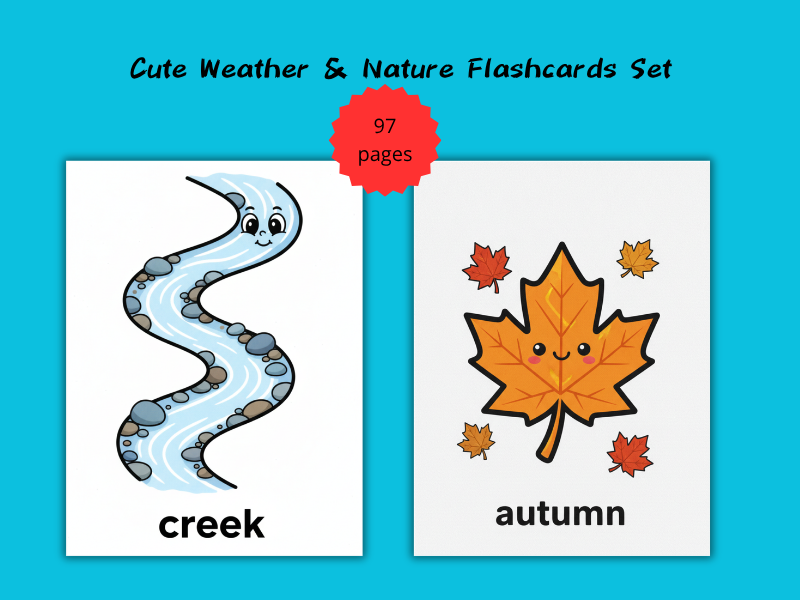 Cute Weather & Nature Flashcards Set