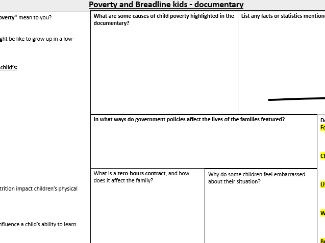 Poverty line -  BBC Documentary Breadline Kids worksheet