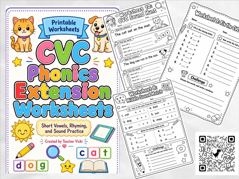 CVC Phonics Extension Worksheets | Short Vowels, Rhyming & Sound Practice