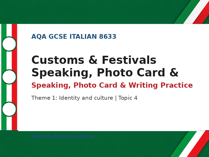 AQA GCSE Italian – Customs & Festivals Speaking, Photo Card & Writing