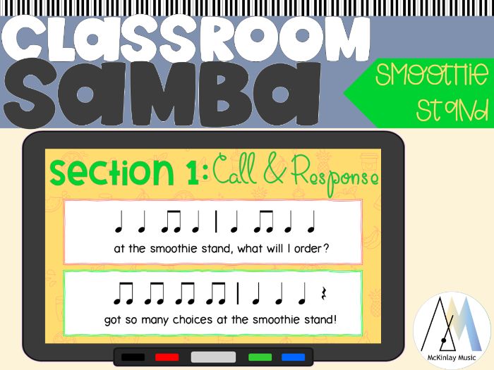 Classroom Samba - Fruit Smoothie themed easy percussion music lesson
