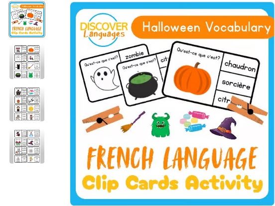 Beginner French Halloween Vocabulary Clip Card Activity