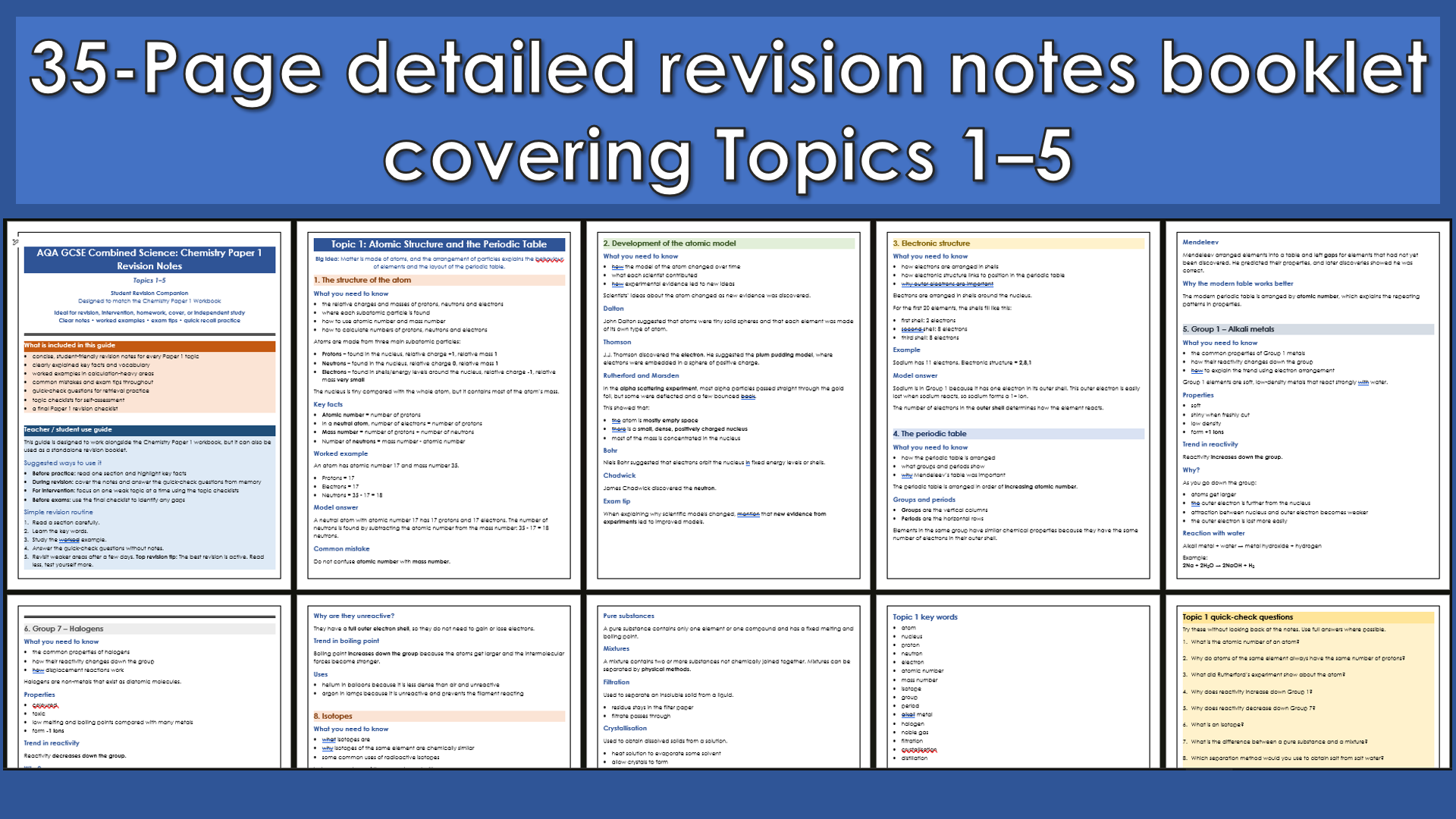 AQA GCSE Chemistry Paper 1 Revision Workbook | Teaching Resources