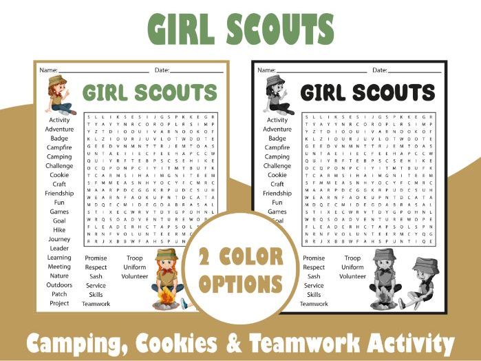 Girl Scouts Word Search Puzzle | Camping, Cookies & Teamwork Activity