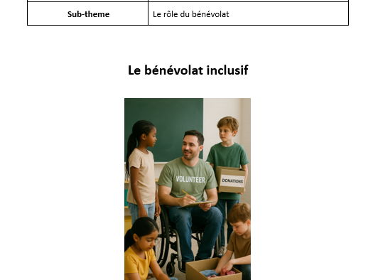 AQA French A Level stimulus card - Le bénévolat inclusif
